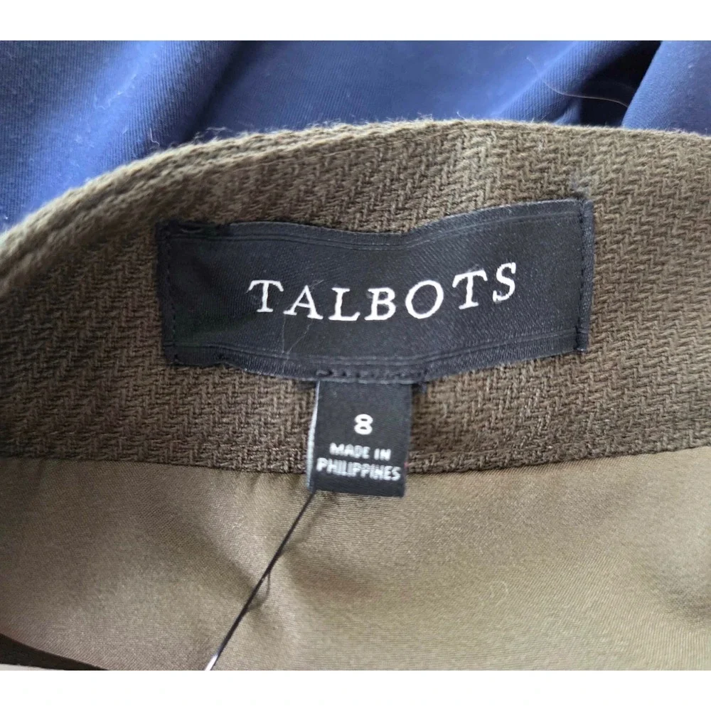 Talbots Olive Army Green Wool Blend Pleated‎ Skirt Chain Detail Size 8 NWT